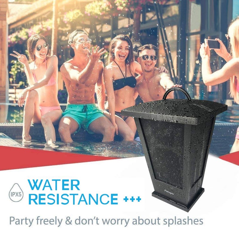 pohopa Bluetooth Speaker Waterproof, Portable Outdoor Wireless Speaker with LED Strip Lights Around, Support 2 or More Speakers 5.8Ghz Pairing Sync Shared Audio,Lantern Design Black - Image 3